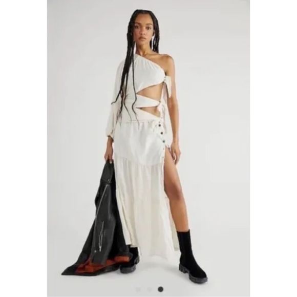 New Free People X Jen’s Pirate Booty Graffiti Bridge Maxi Dress Sz Medium Beige - Picture 3 of 9